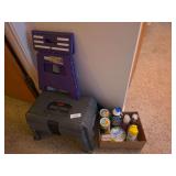 Step toolbox, foldable bench, cleaning supplies-Bring box to pack