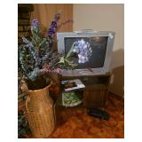 Apex TV with stand and flowers in basket