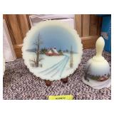 Fenton hand-painted plate with matching bell, Princess House Collection
