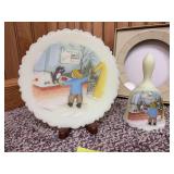 Fenton hand-painted plate with matching bell “Puppies For Sale, Christmas Fantasy Series”