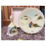 Fenton hand-painted plate with matching bell "Father & Son"