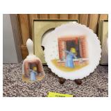 Fenton hand-painted plate with matching bell "Expectation, The Christmas Fantasy Series"