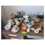 Hand painted china including RS Prussia, covered comport, Fenton? silver crest basket and more