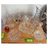 Clear glass includes cruets, pitchers, bowls, comports, handled basket, etc