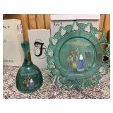Fenton hand-painted plate with matching bell "The Journey, Birth of a Savior Series"