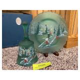 Fenton hand-painted plate with matching bell "Our Home is Blessed, Christmas Star Series"