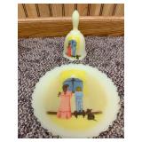 Fenton hand-painted plate with matching bell "Anticipation, Christmas Fantasy Series"