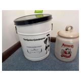 CR Quaker Oats metal can and Mothers cookie jar