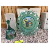 Fenton hand-painted plate with matching bell "The Arrival, Birth of a Savior Series"