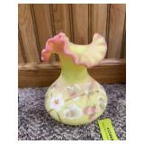 Fenton Burmese vase Handpainted “Raspberry” pattern Approx 6” tall