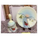 Fenton hand-painted plate with matching bell "Going Home, Christmas Classics Series"