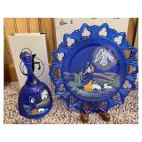 Fenton hand-painted plate with matching bell "The Announcement, Birth Of A Savior Series"