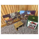 JD and IH metal wall art, JD Up On The Housetop figurine and Ertl Collectibles barn