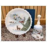 Fenton hand-painted plate with matching bell