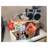 Record albums and Emerson record player/cassette/radio