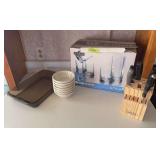 Anchor 16pc drinkware set, knife block w various knives, glass casserole, fruit bowls