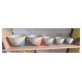 Eva Zeisel Hall China tri-tone 5pc nested mixing bowl set and a spare lid