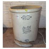 Western Stoneware 20 gallon crock in ROUGH shape, move at your own risk May break completely when moving
