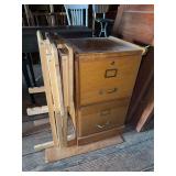 Two drawer file cabinet and tray stand w two trays