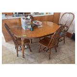 59” dining table w 4 chairs (only 1 captain) and (2) 12” leaves