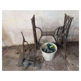 Universal grinder, clear glass insulators, Singer cast iron sewing machine base
