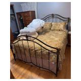 Queen size bed w metal head/footboard, Lebeda mattress and box spring CLEAN All linens also!