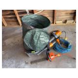 Worx electric leaf vac, Black & Decker hedge trimmer, leaf bag and extension cord