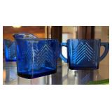 Hazel Atlas cobalt blue cream and sugar