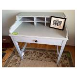 Robins egg blue painted desk w storage slots and flip down drawer 23D x 36L x 37H