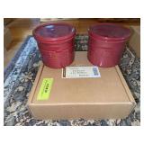 Longaberger 6” paprika pie plate 3122340 and two small lidded crocks