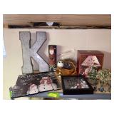 Christmas decor includes Lenox candle lamp, pewter figurines, etc