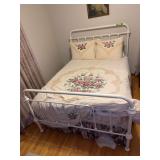 Full size bed w modern metal head/footboard, older mattress & box spring, but CLEAN All the bedding to go also!!