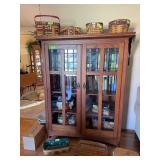 Mission style bookcase w leaded glass doors 19D x 49L x 62H NO CONTENTS!!!!