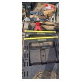 Assorted Garage and Shop Tools with Storehorse Folding Sawhorses