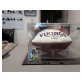 Autographed Adrian Peterson Vikings football and gold refractor card with display case