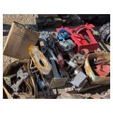 Pallet of mis winches, hydraulic pipe bender, rod chairs