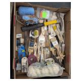 Painter supplies, tags, brushes, rollers Hammer tape measure tape, carpet blades