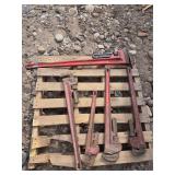 Assorted Pipe Wrenches including Ridge Tool, Westward, Pittsburgh, and Ridgid