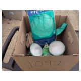 Bag of gloves and 6 16w light bulbs