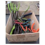 Box of assorted pliers needle nose regular channel locks wire strippers