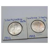 2 Walking Liberty 1942,1943 90% Silver UNC