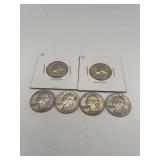 6 Washington Quarters Mixed Dates 90% Silver