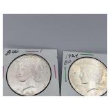 2 Peace Dollars 1922 BU 1924 Bu 90% Silver