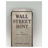 10 Troy Oz .999 Fine Silver Wall Street Mint Bar