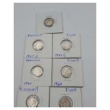 7 Roosevelt Dimes Mixed Dates 90% Silver