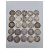 25 Barber Dimes mixed dates 90% Silver