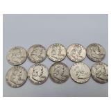 10 Franklin Halfs Mixed Dates 90% Silver