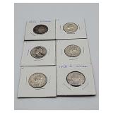 6 Washington Quarters Mixed Dates 90% Silver