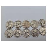 10 Washington Quarters Mixed Dates 90% Silver
