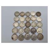 25 Roosevelt Dimes Mixed Dates 90% Silver